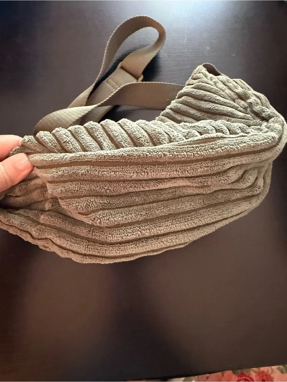OLIVE green wide whale corduroy crescent knit fanny pack, hip bag